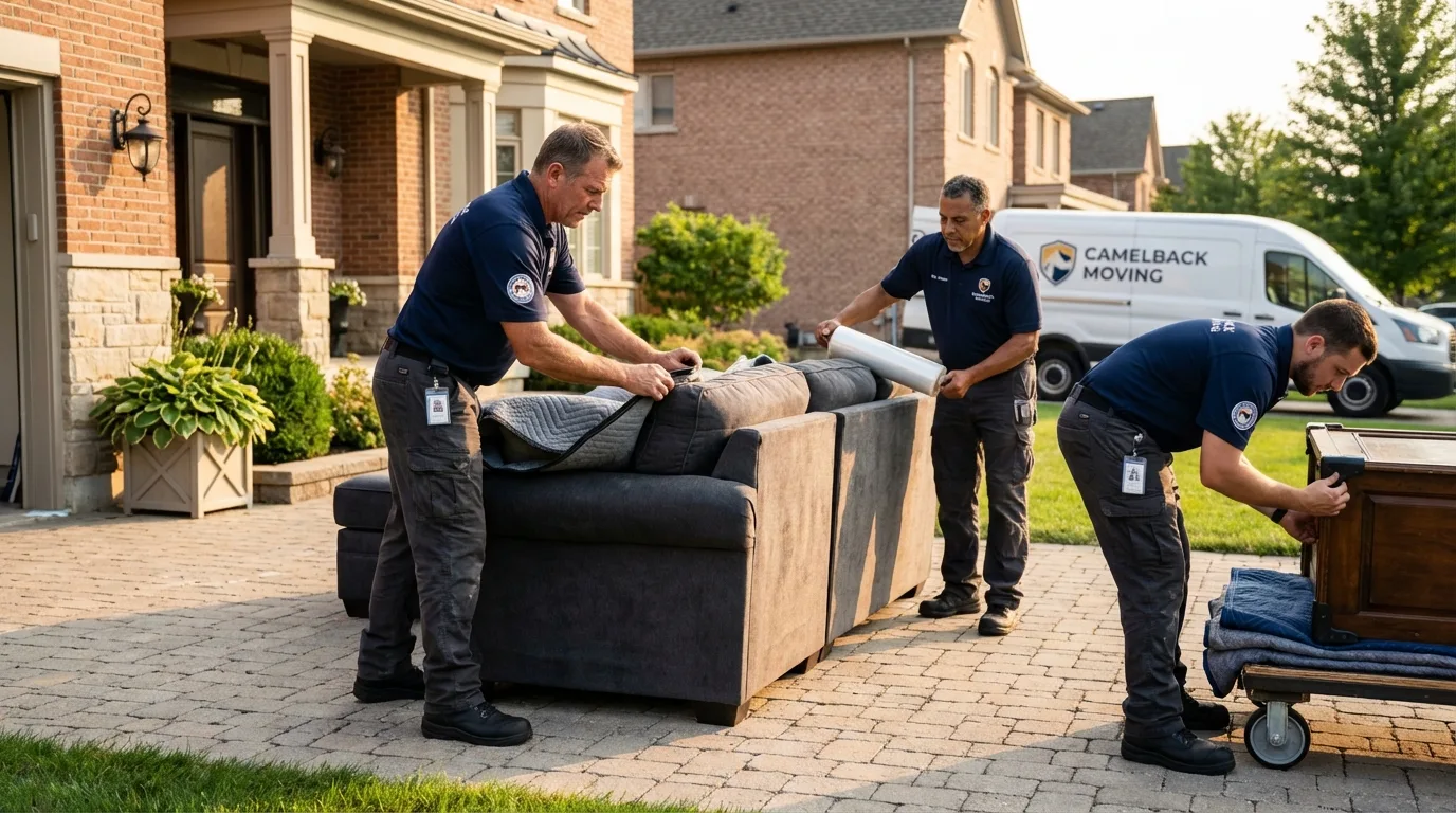 Large estate moving crew wrapping furniture in Bakersfield, CA